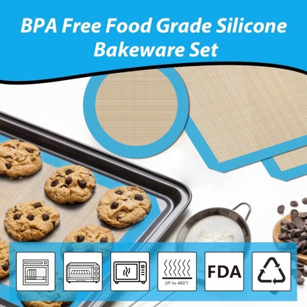 UBeesize 3 Pack Silicone Baking Mats, Non-Stick Oven Liners, Reusable Food Safe Cookie Sheets For Baking, Warp Resistant & Heavy Duty Bakeware Mat For Making Macaroon, Pizza, Cookie, Pastry, Bread - Image 2