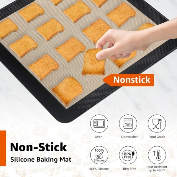 2Pcs Silicone Baking Mats for 12 Inch Cake Pan/12x12 Cheesecake Pan/Toaster Oven Air Fryer Liner, 11.75"Square Food Grade Silicone Mats for Baking, Non Slip Silicone Baking Sheet, Non Stick Reusable - Image 3
