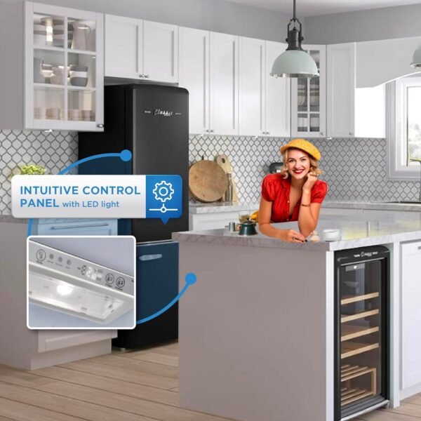 Unique Appliances UGP-330L B AC Classic Retro Refrigerator Electric Bottom-Mount Fridge with Intuitive Control Panel, 4 Glass Shelves, and 3 Freezer Drawers, Frost-Free, 12 cu./ft, Midnight Black - Image 4
