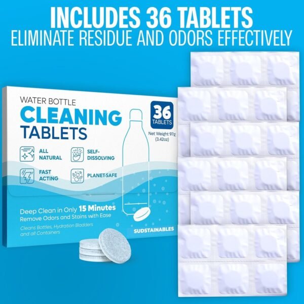 Water Bottle Cleaning Tablets - 36 Pack,Chlorine & Odor Free, Hydration Bladder and Water Bottle Cleaner Tablets, Removes Stubborn Stains & Odors - Image 7