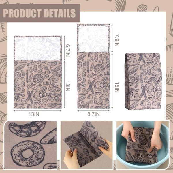 Tioncy 2 Packs Reusable Bread Bags Linen Bread Storage Bag with Improved Beeswax Coating Homemade Bread Bags Beewax Food Wraps for Sourdough Bread for Loaf Fresh Freezer Baker Gifts - Image 2