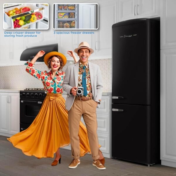 Unique Appliances UGP-330L B AC Classic Retro Refrigerator Electric Bottom-Mount Fridge with Intuitive Control Panel, 4 Glass Shelves, and 3 Freezer Drawers, Frost-Free, 12 cu./ft, Midnight Black - Image 6