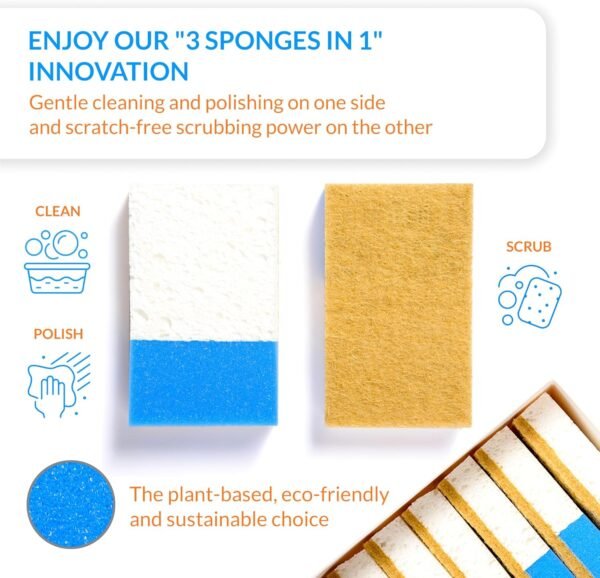 12 Pack, Natural Kitchen Sponge, Non-Scratch, Plant-Based, Natural Sponge, Clean, Dishes, Eco Friendly Sponges, Natural Dish Sponge, Eco Sponges, Sponge Kitchen, Natural Sponges - Image 5