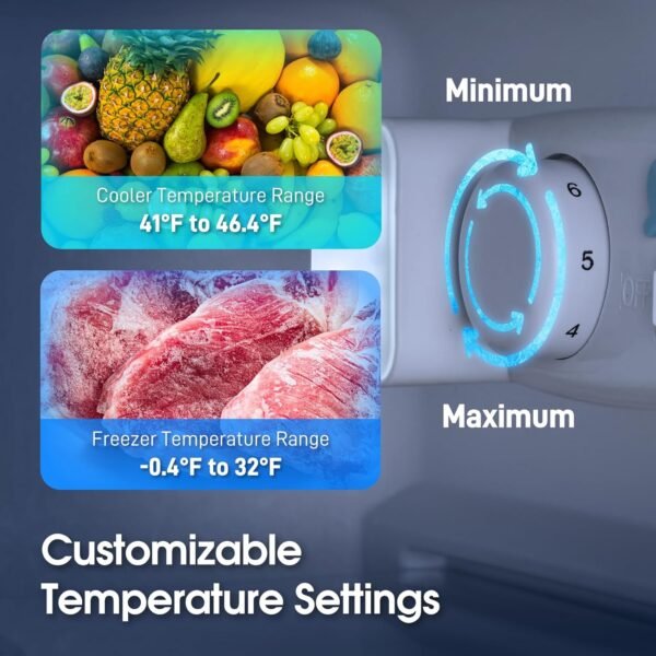 4.1 Cu.Ft Mini Fridge with Bottom Freezer, 2 Door Small Refrigerator with Freezer, Small Fridge with 7 Adjustable Temperature Settings, Compact Refrigerator for Bedroom, Dorm, Office, Apartment - Image 5