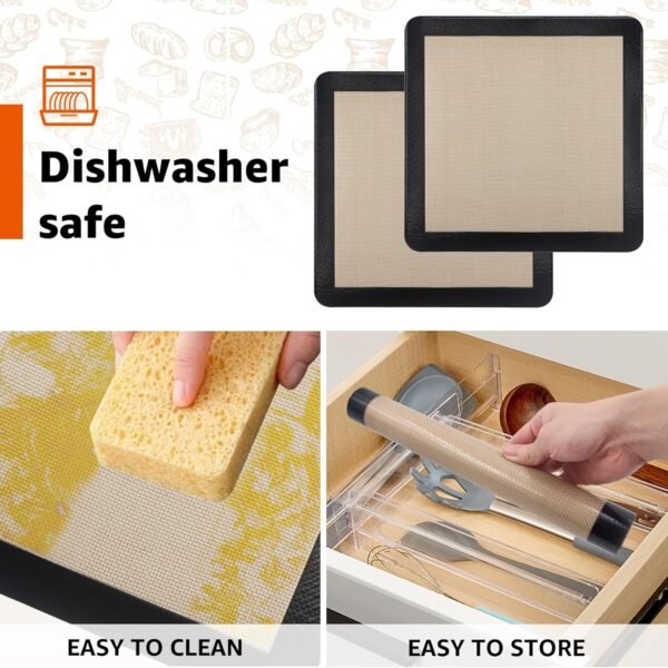 2Pcs Silicone Baking Mats for 12 Inch Cake Pan/12x12 Cheesecake Pan/Toaster Oven Air Fryer Liner, 11.75"Square Food Grade Silicone Mats for Baking, Non Slip Silicone Baking Sheet, Non Stick Reusable - Image 5