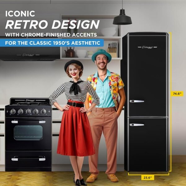 Unique Appliances UGP-330L B AC Classic Retro Refrigerator Electric Bottom-Mount Fridge with Intuitive Control Panel, 4 Glass Shelves, and 3 Freezer Drawers, Frost-Free, 12 cu./ft, Midnight Black - Image 2