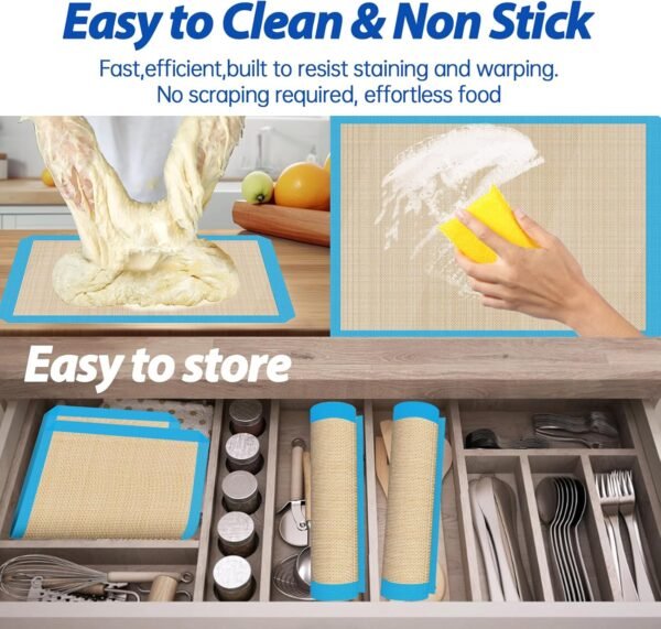UBeesize 3 Pack Silicone Baking Mats, Non-Stick Oven Liners, Reusable Food Safe Cookie Sheets For Baking, Warp Resistant & Heavy Duty Bakeware Mat For Making Macaroon, Pizza, Cookie, Pastry, Bread - Image 5