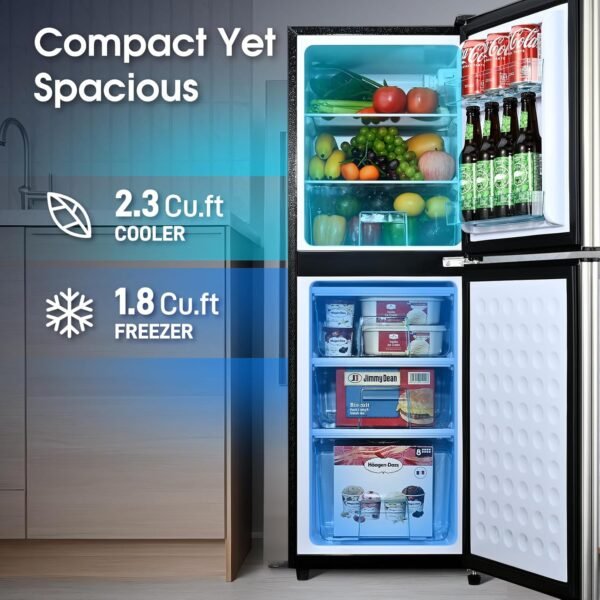 4.1 Cu.Ft Mini Fridge with Bottom Freezer, 2 Door Small Refrigerator with Freezer, Small Fridge with 7 Adjustable Temperature Settings, Compact Refrigerator for Bedroom, Dorm, Office, Apartment - Image 2