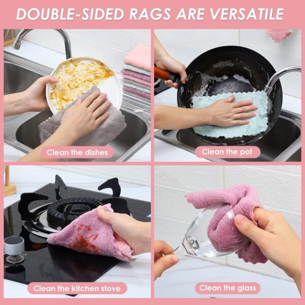 11Pack Kitchen Dish Cloths, Reusable Dish Towels, Nonstick Oil Washable Fast Drying, Super Absorbent Coral Velvet Cleaning Cloths for Mom from Daughter Son(Green-grey10 x 6") - Image 6