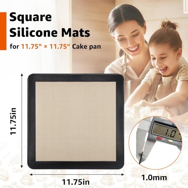 2Pcs Silicone Baking Mats for 12 Inch Cake Pan/12x12 Cheesecake Pan/Toaster Oven Air Fryer Liner, 11.75"Square Food Grade Silicone Mats for Baking, Non Slip Silicone Baking Sheet, Non Stick Reusable - Image 6