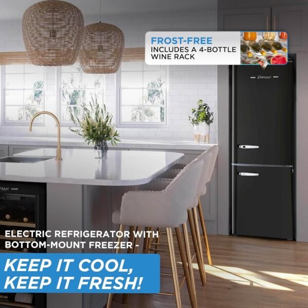 Unique Appliances UGP-330L B AC Classic Retro Refrigerator Electric Bottom-Mount Fridge with Intuitive Control Panel, 4 Glass Shelves, and 3 Freezer Drawers, Frost-Free, 12 cu./ft, Midnight Black - Image 5