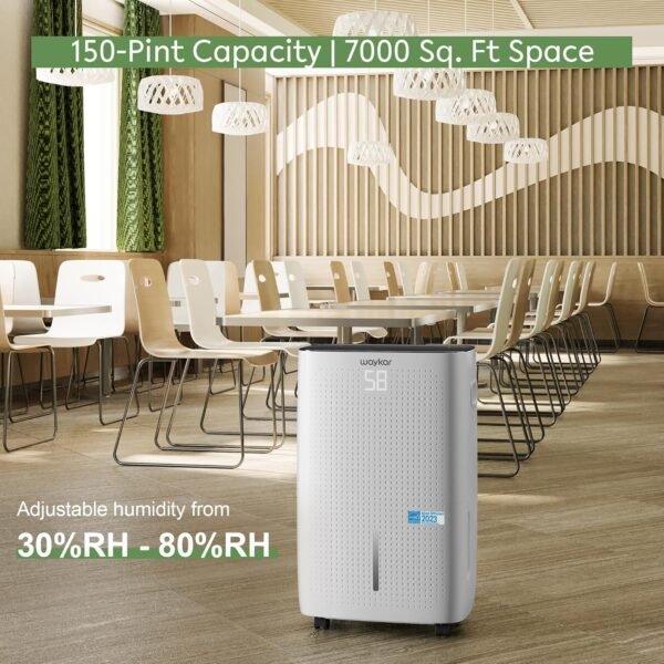 Waykar 150 Pints 7,000 Sq. Ft ENERGY STAR Most Efficient Dehumidifier with Drain Hose for Commercial and Industrial Large Rooms, Home, Warehouses, Storages, Basements and Bedroom（JD026CE-150） - Image 2