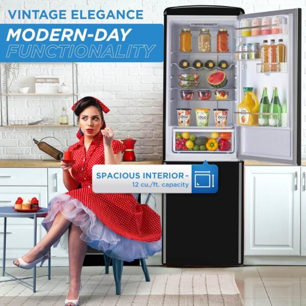 Unique Appliances UGP-330L B AC Classic Retro Refrigerator Electric Bottom-Mount Fridge with Intuitive Control Panel, 4 Glass Shelves, and 3 Freezer Drawers, Frost-Free, 12 cu./ft, Midnight Black - Image 7