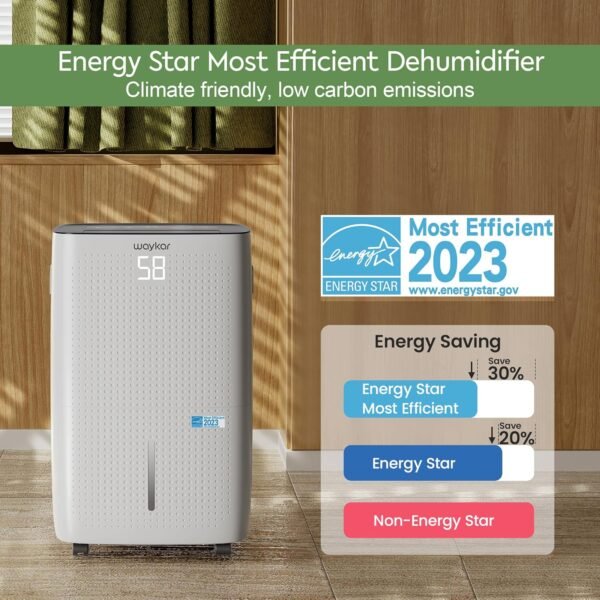 Waykar 150 Pints 7,000 Sq. Ft ENERGY STAR Most Efficient Dehumidifier with Drain Hose for Commercial and Industrial Large Rooms, Home, Warehouses, Storages, Basements and Bedroom（JD026CE-150） - Image 3