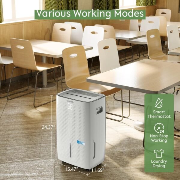 Waykar 150 Pints 7,000 Sq. Ft ENERGY STAR Most Efficient Dehumidifier with Drain Hose for Commercial and Industrial Large Rooms, Home, Warehouses, Storages, Basements and Bedroom（JD026CE-150） - Image 5